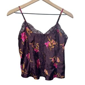 VTG Victoria’s Secret SMALL Gold Label Cropped Cami Lace Floral Purple Vintage
